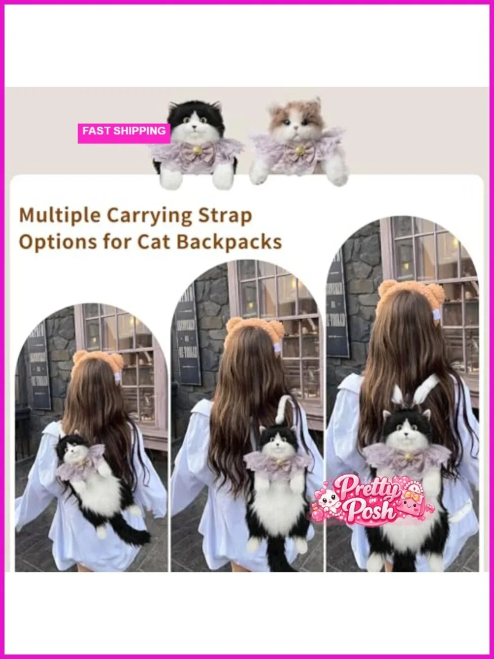 Handcrafted Realistic Cat Backpack, Faux Fur Plush Bag, Crossbody Purse with